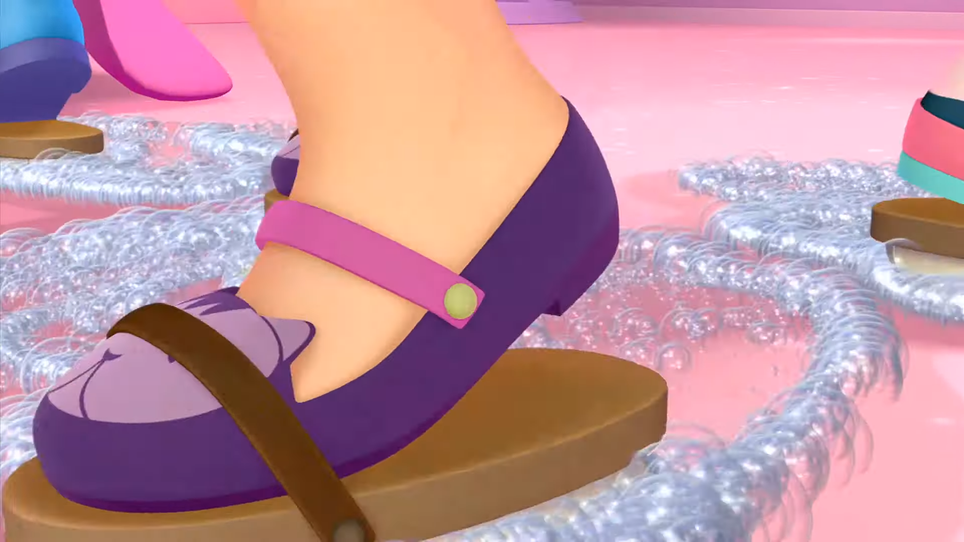 a cartoon of a foot wearing purple shoes