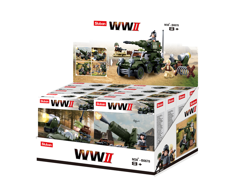 a box of toy army vehicles
