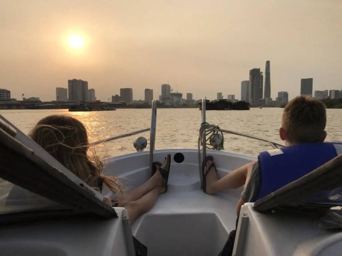 a couple of people on a boat
