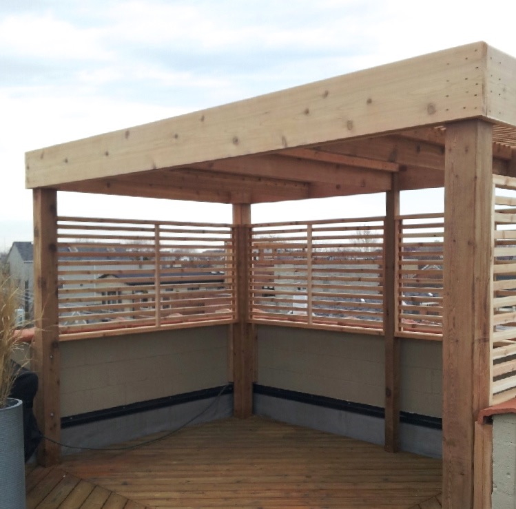 a wooden structure on a roof