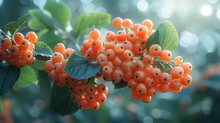 a bunch of orange berries on a plant