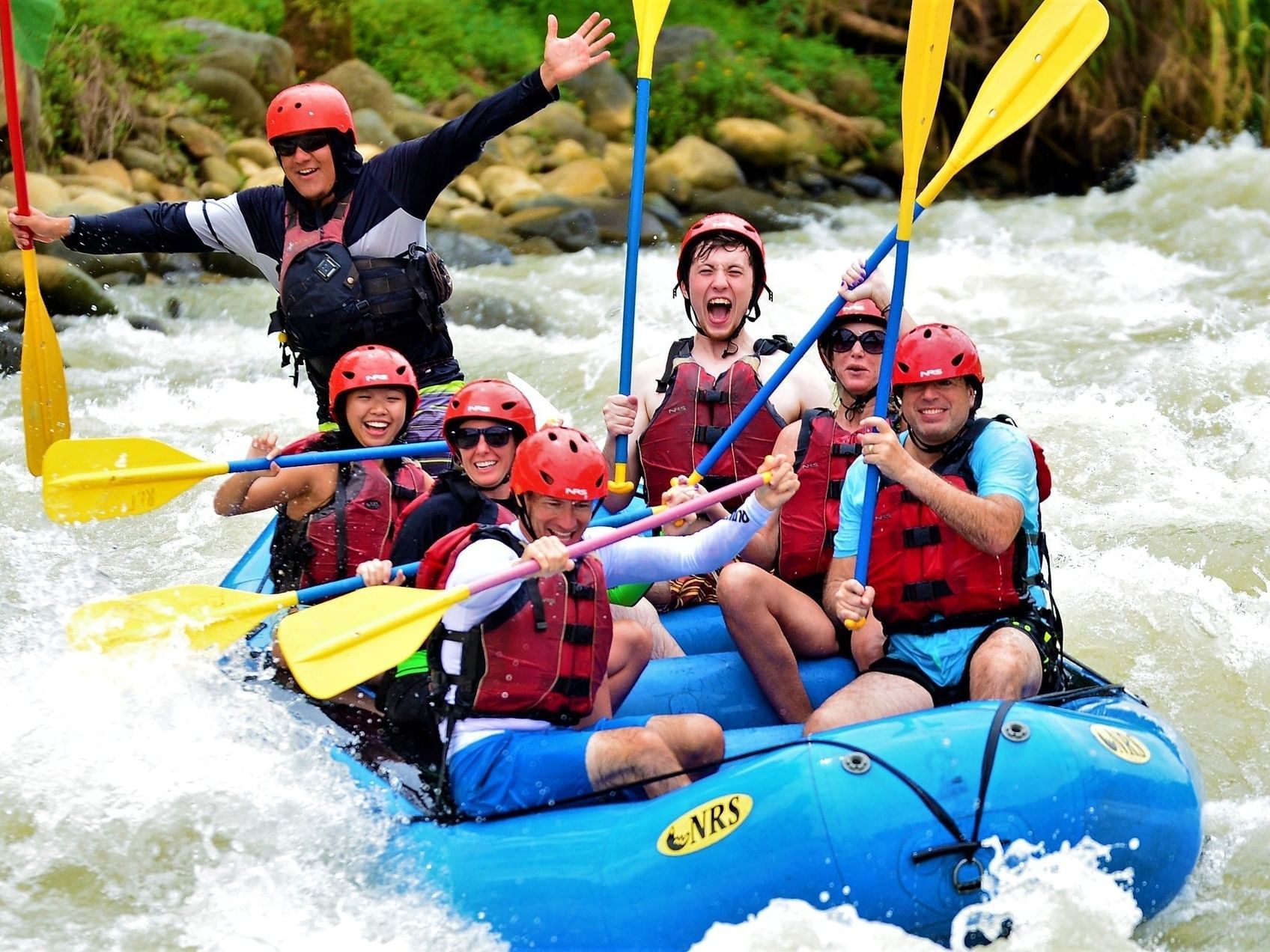 a group of people in a raft