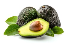 a group of avocados with leaves