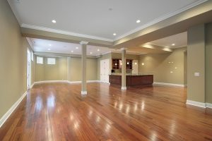 a large room with hardwood floor