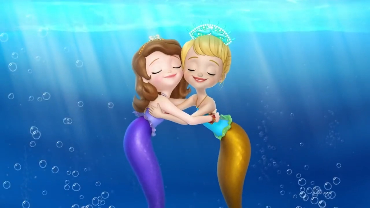 cartoon mermaids hugging in the water