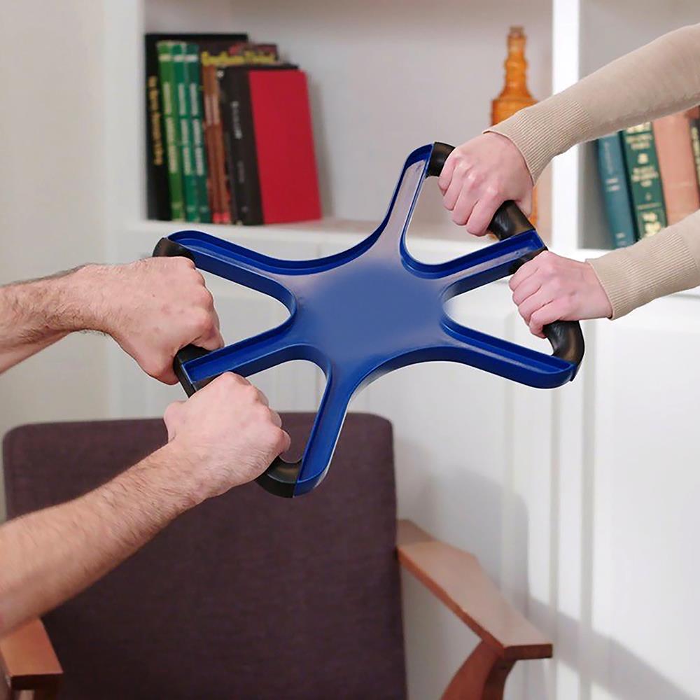 a group of people holding a blue object