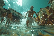 a man running through water