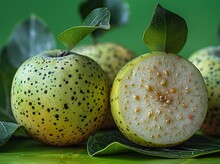 a group of fruit with leaves