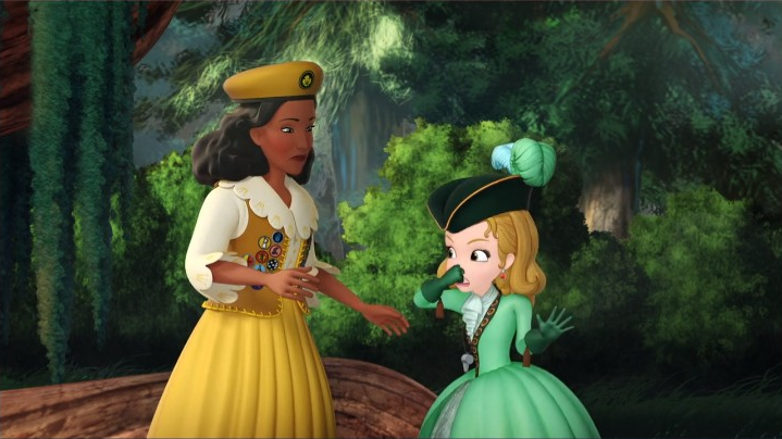 a cartoon of a woman and a girl in a forest