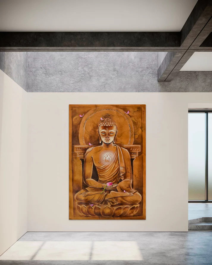 a painting of a buddha in a room