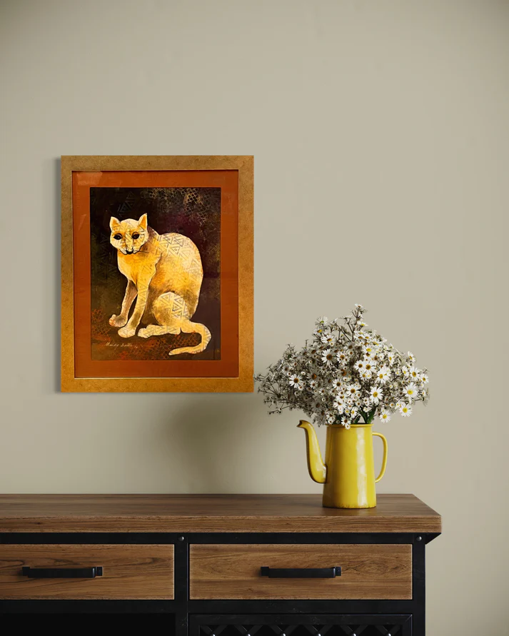 a painting of a cat on a table
