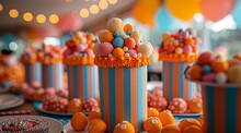 a group of colorful cupcakes on a table