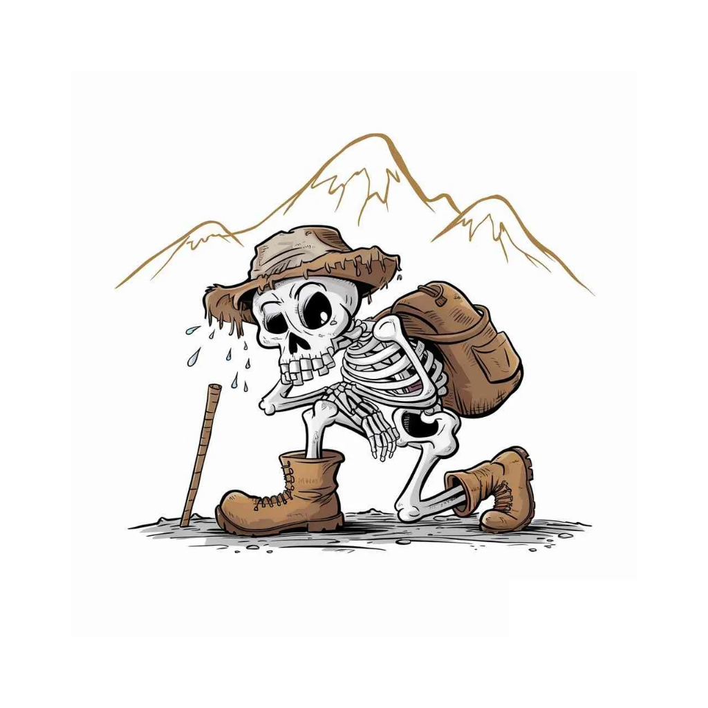 a cartoon of a skeleton walking with a backpack