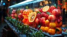 a display case of fruit