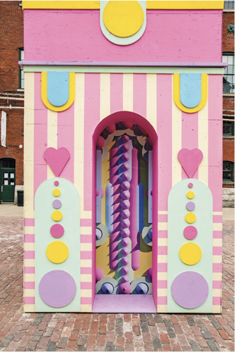a colorful structure with a door