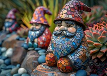 a group of gnomes on rocks