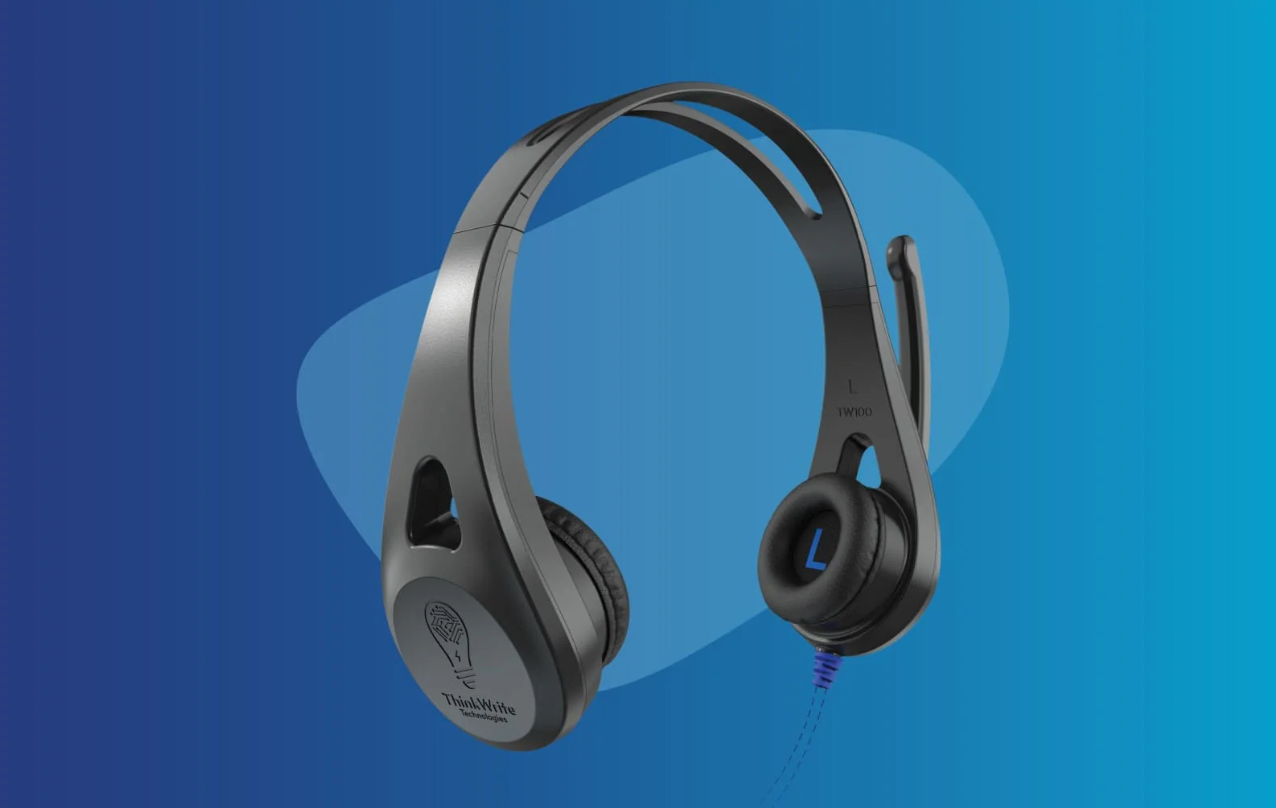 a black headphones with a blue background