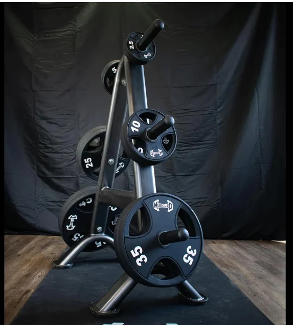 a weight rack with weights on it