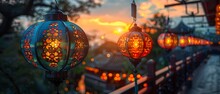 a close up of lanterns