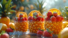 a group of fruit in a glass