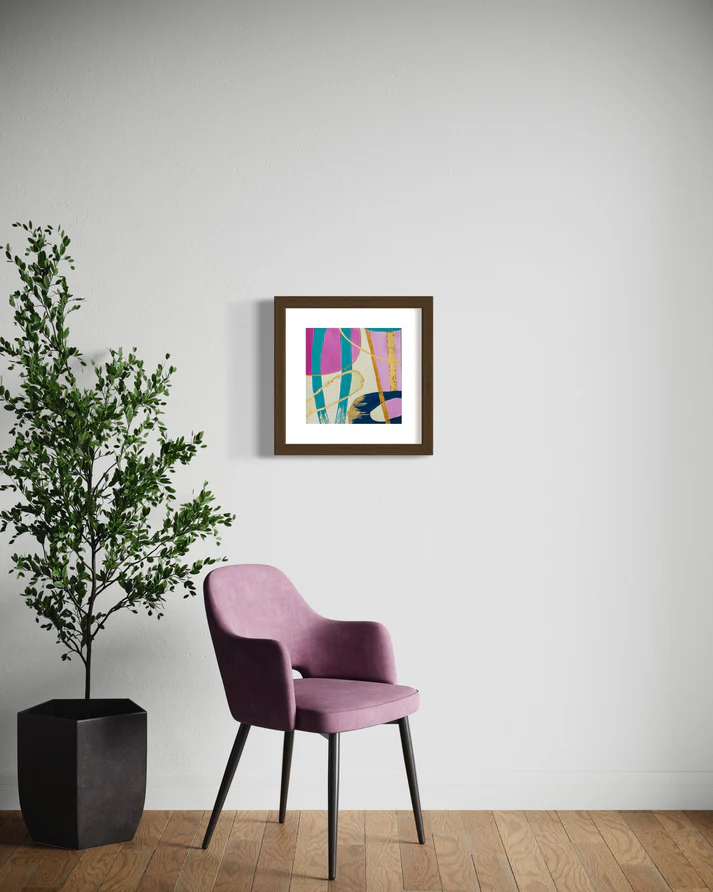 a purple chair and a plant in a pot