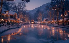 a lake with lights on it