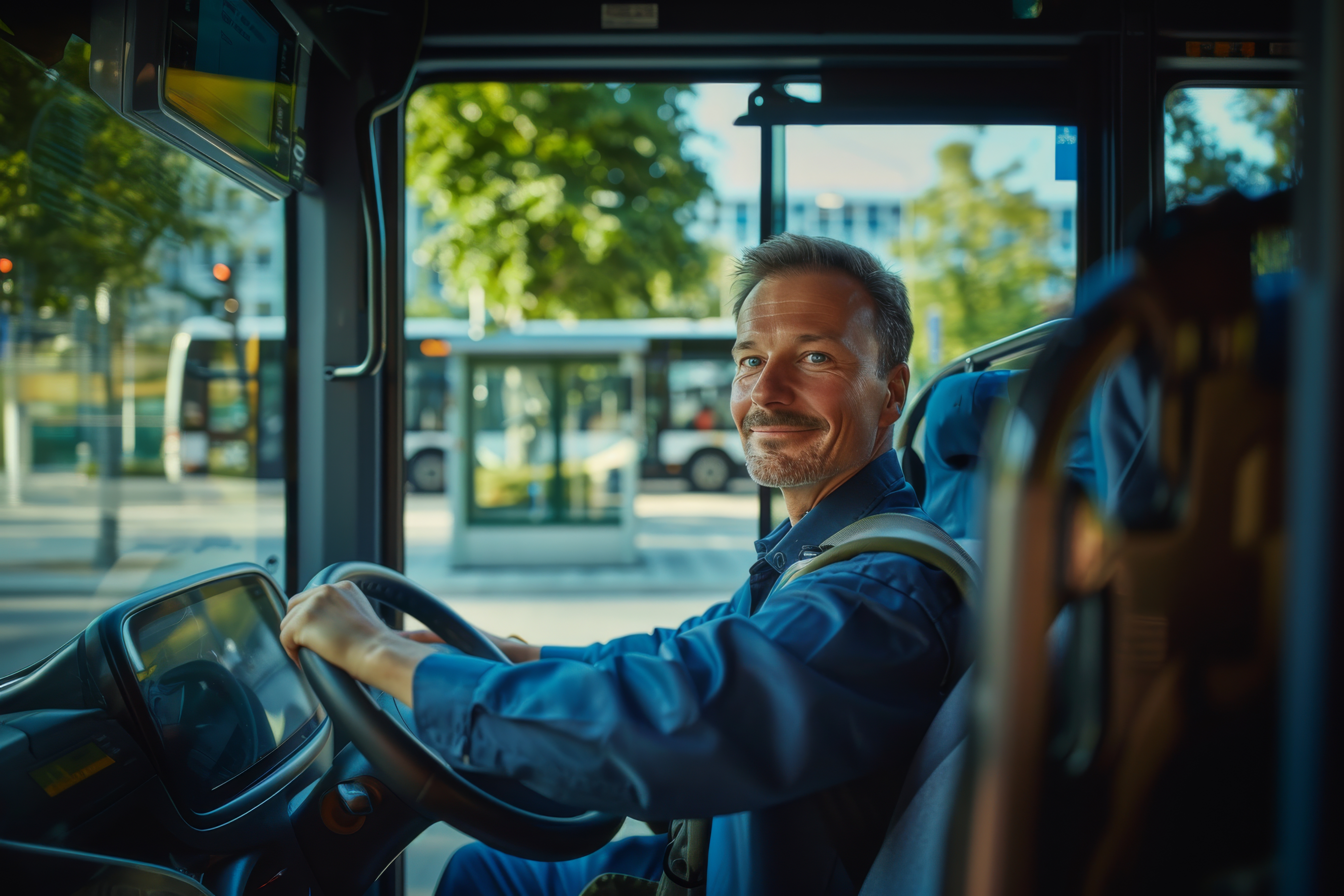 a man driving a bus