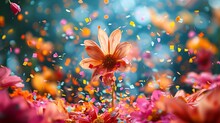 a flower with colorful confetti