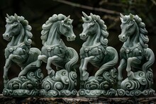 a group of horses statues