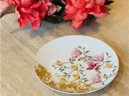 a plate with flowers on it