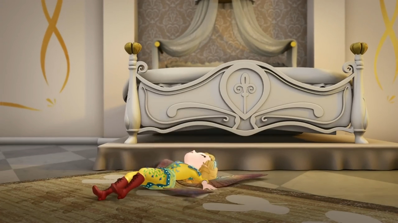 a cartoon of a toy doll lying on the floor