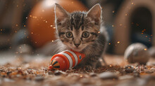 a kitten playing with a toy