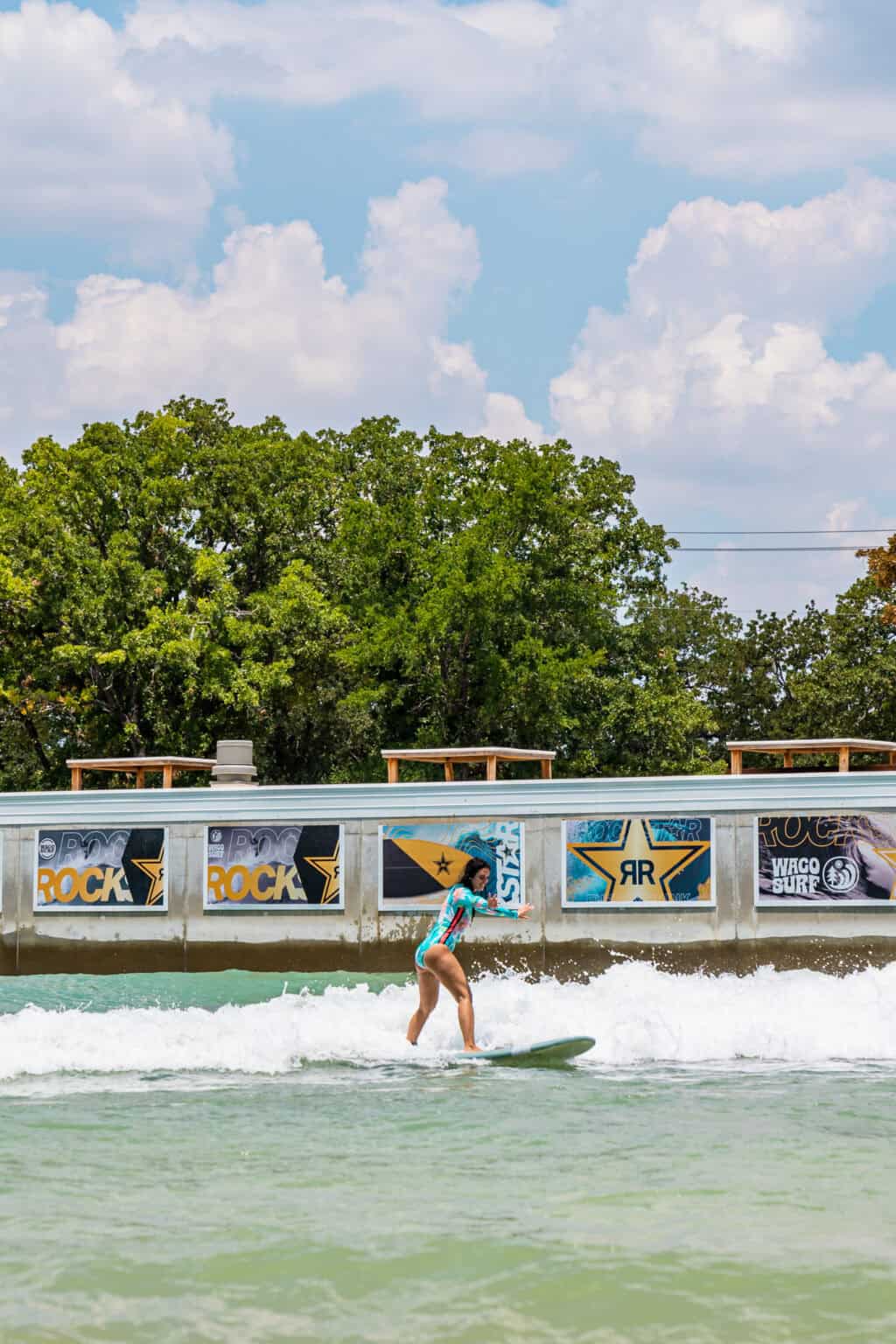 a woman on a surfboard