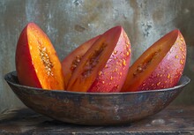 a bowl of fruit cut in half