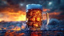 a mug of beer splashing in water