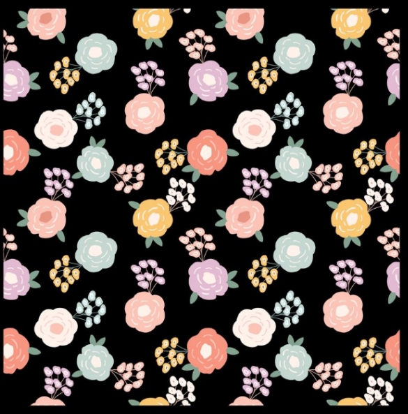 a pattern of flowers on a black background