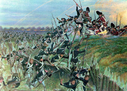 a painting of a battle