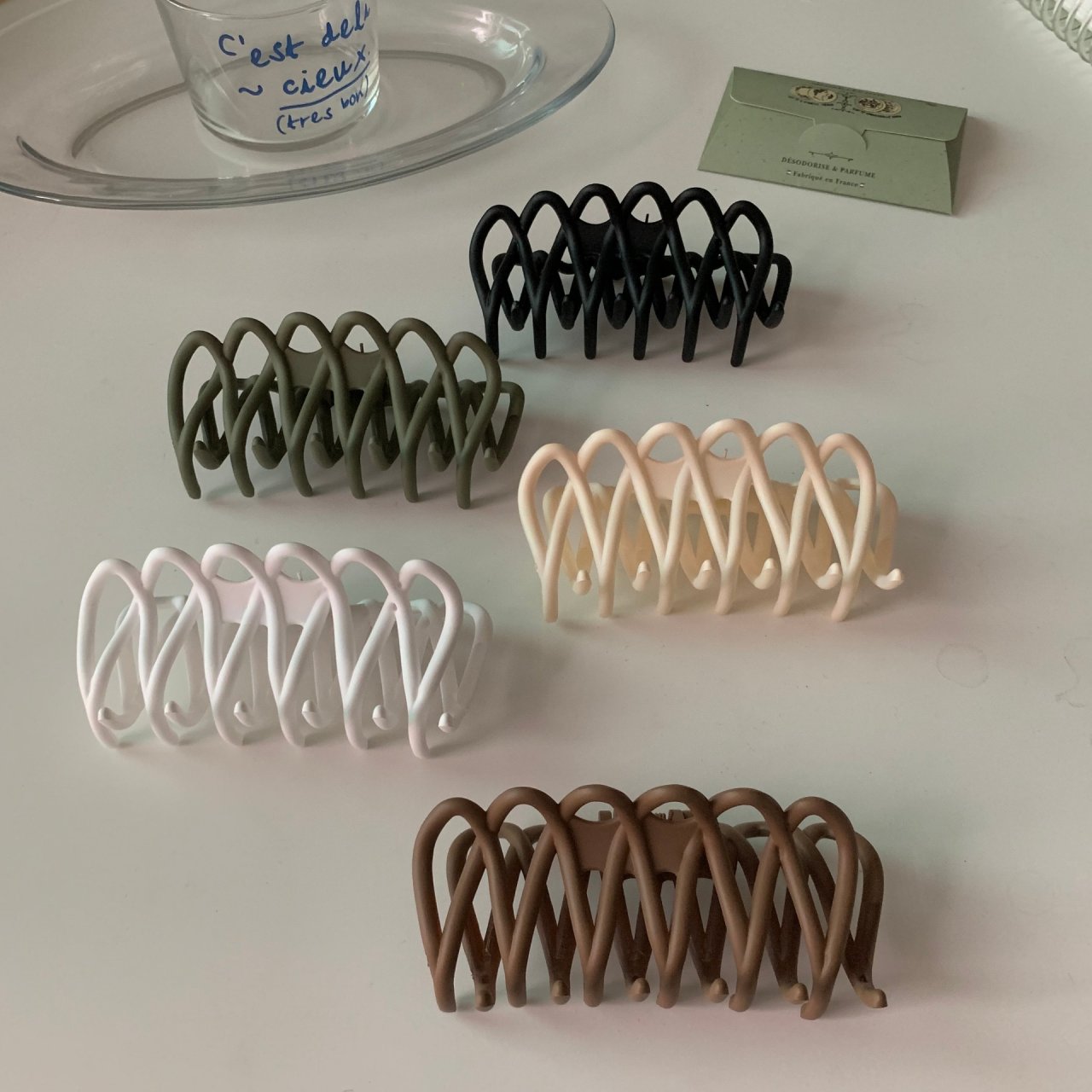 a group of spiral hair clips