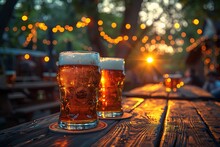 a group of glasses of beer on a table