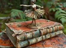 a statue on top of a stack of books