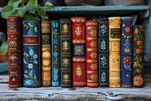 a row of books with colorful covers