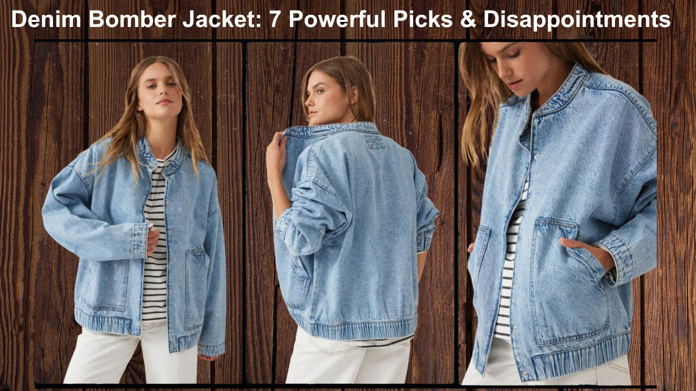a collage of a woman wearing a denim jacket