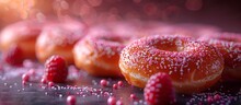 a group of donuts with raspberries