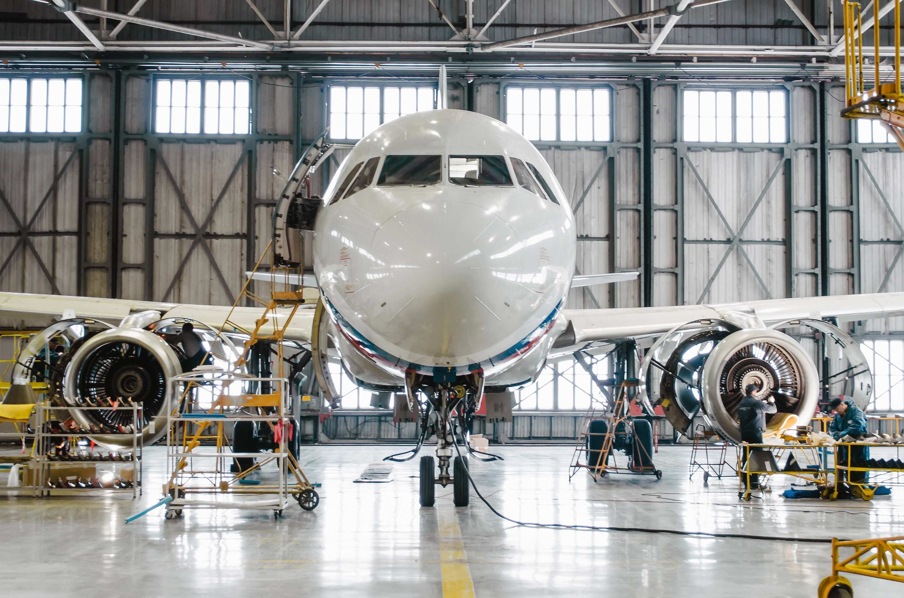 an airplane in a hangar