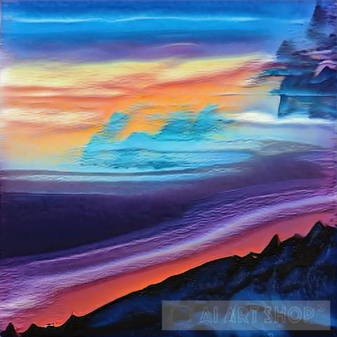 a painting of a sunset