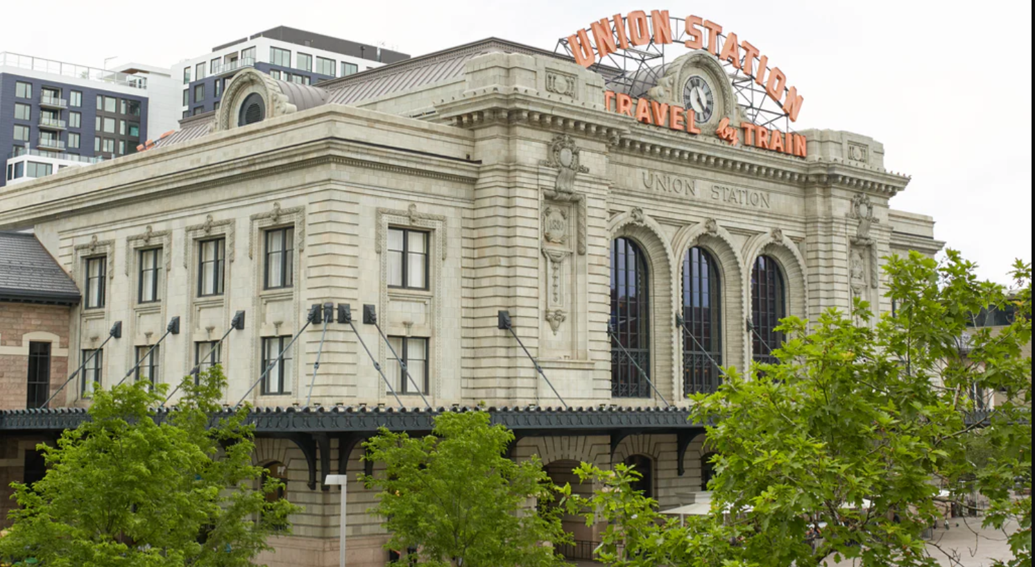 a building with a sign on the top