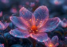 a purple flower with orange dots