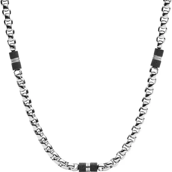 a silver chain with black stones