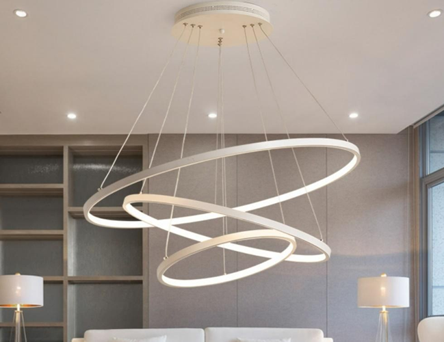 a white chandelier from the ceiling