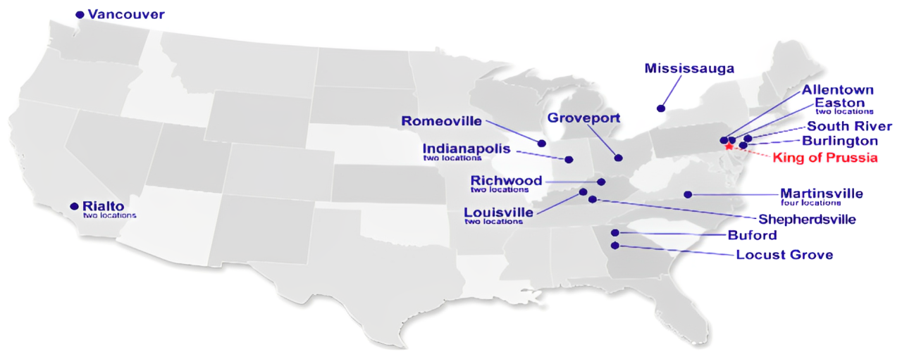 a map of the united states with blue dots